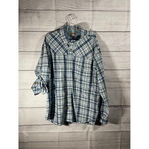 Duluth Trading Co. Men's White/Blue/Yellow Plaid Long Sleeve Button Up Size 2XL